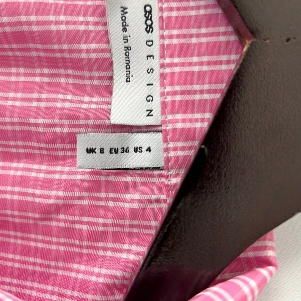 ASOS DESIGN Women’s Plaid Pink Short Sleeve Button Down Crop Top Size 4 - Picture 5 of 9